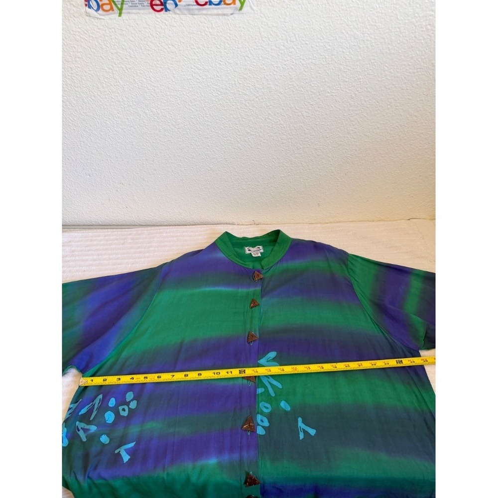 Resort Wear Womensโ Tie Dye Shirt Dress Green Purple Rayon One Size Boho Midi - Picture 12 of 16